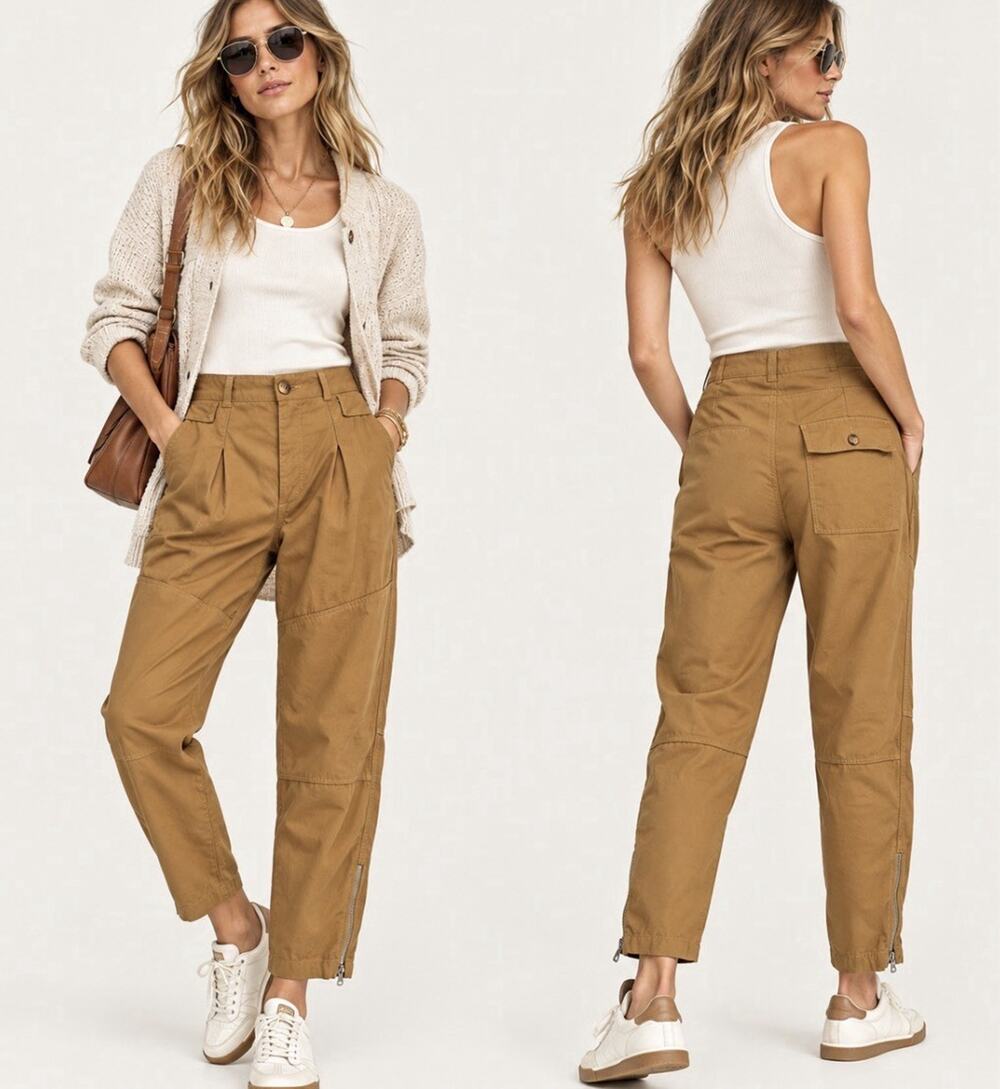 Rag & Bone Utility Cargo Pants Camel Cotton Zip Ankle Tapered Size 25
